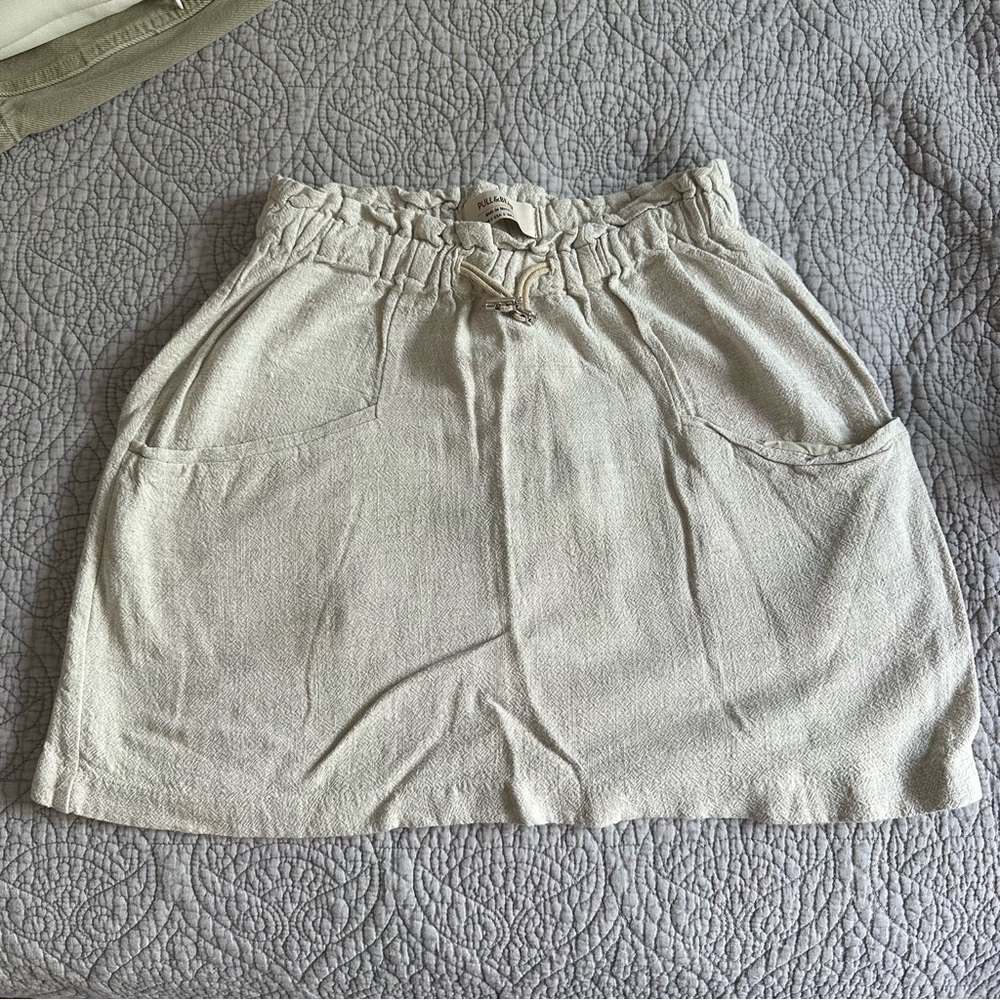 Beige Casual Skirt with Drawstring